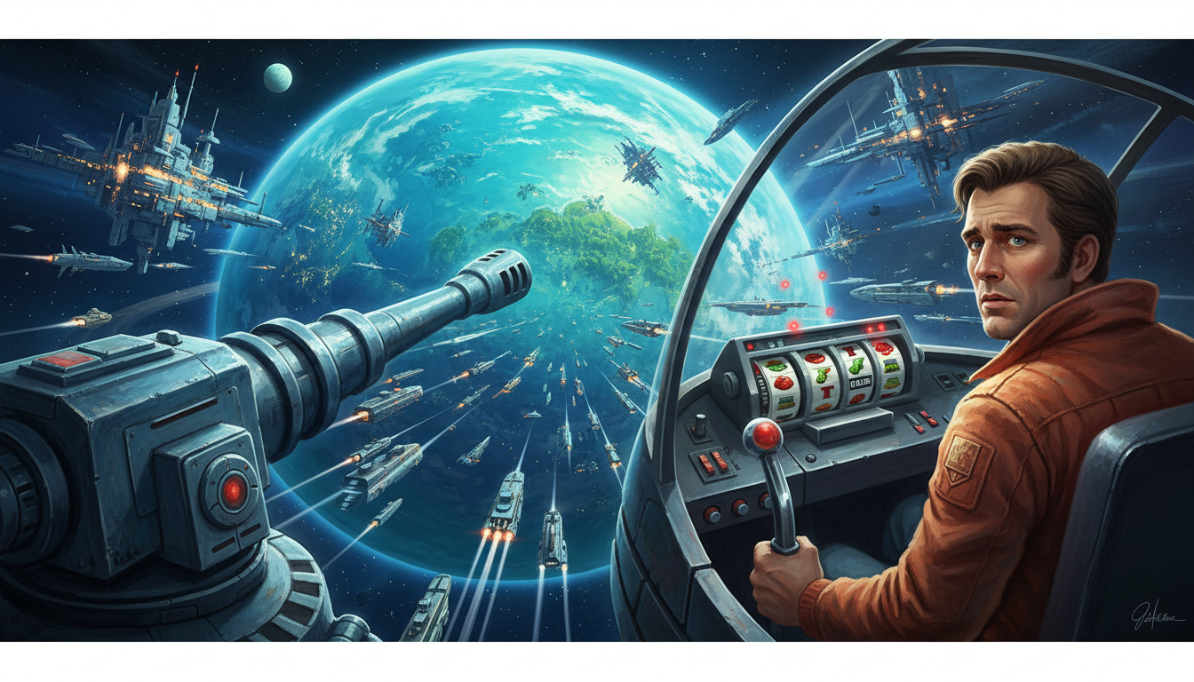 Lucky Fenway's Bingo Pod approaches New Haven as a gigantic orbital defense cannon turns toward the ship.