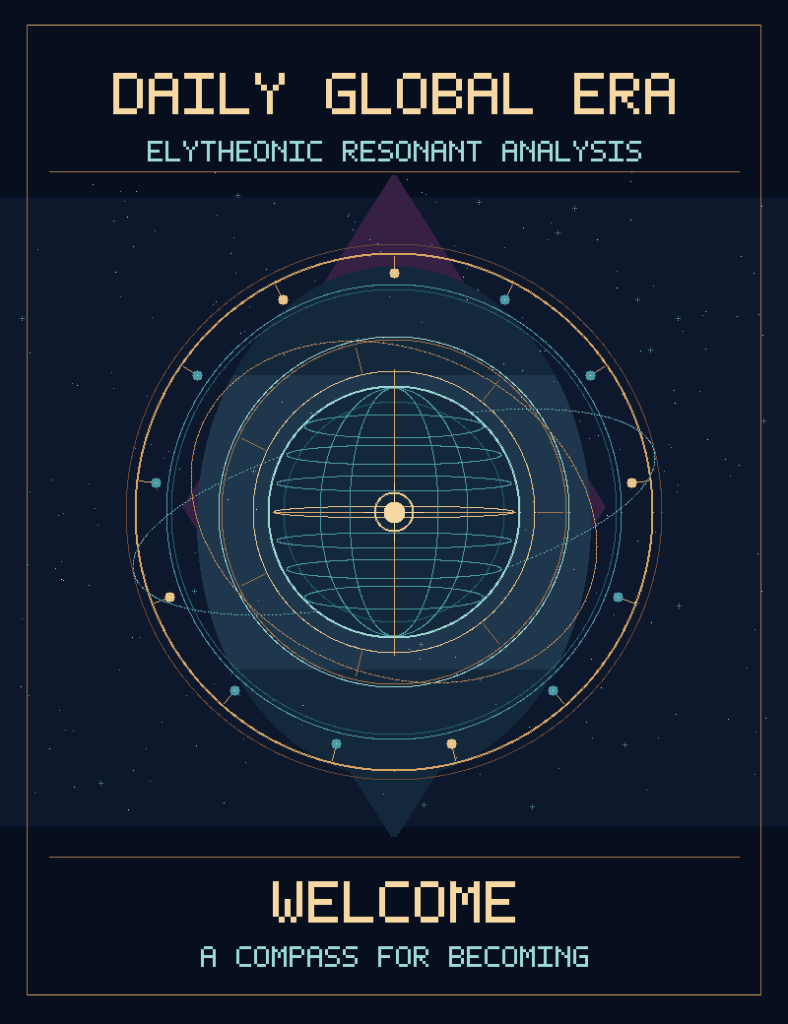 Daily Global ERA welcome cover, with celestial golden and teal orbits around a luminous globe on midnight blue