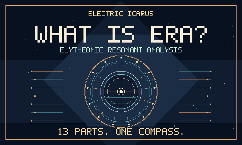 Midnight-blue ERA explainer cover with golden celestial compass of thirteen radial points and the headline What Is ERA? Elytheonic Resonant Analysis; 13 Parts. One Compass.