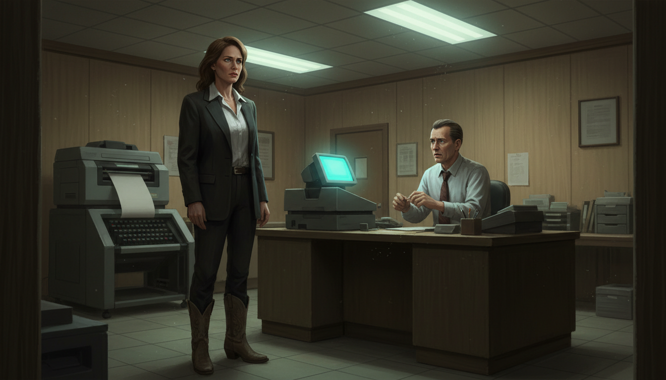 Investigator June Ransom questions the First Community Bank manager.